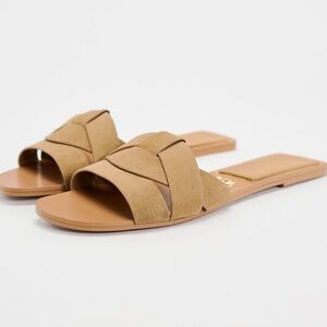 Zara Suede Beige Slide Sandals